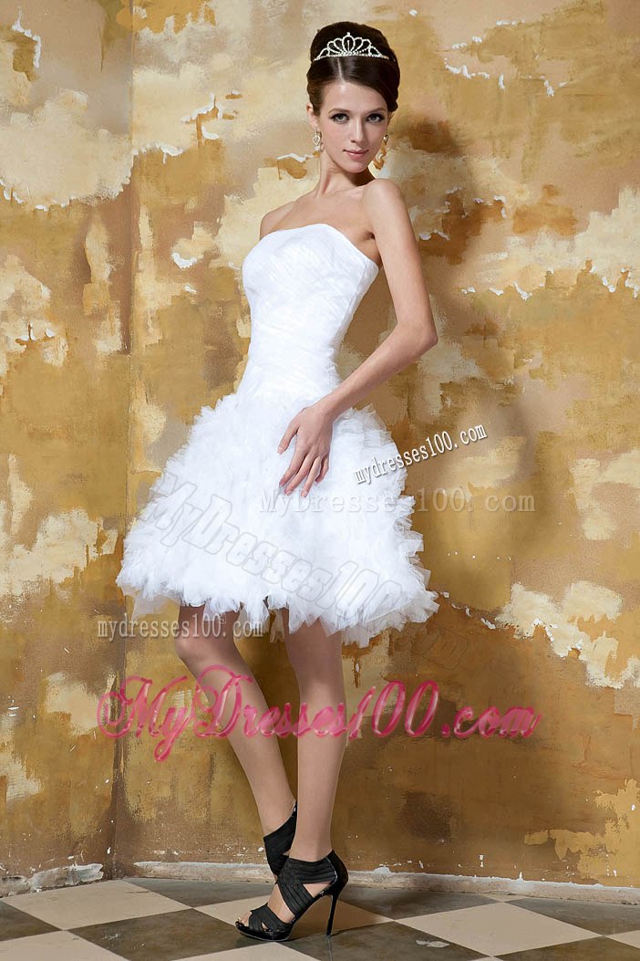 Beautiful Strapless Mini-length Ruching Beach Wedding Dress