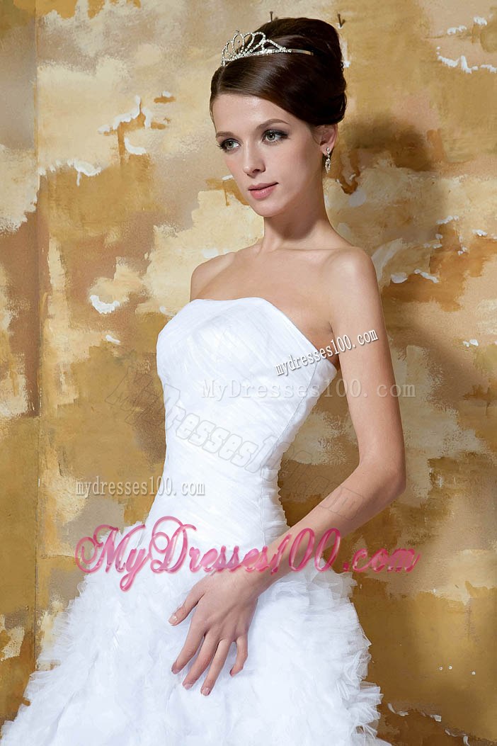 Beautiful Strapless Mini-length Ruching Beach Wedding Dress