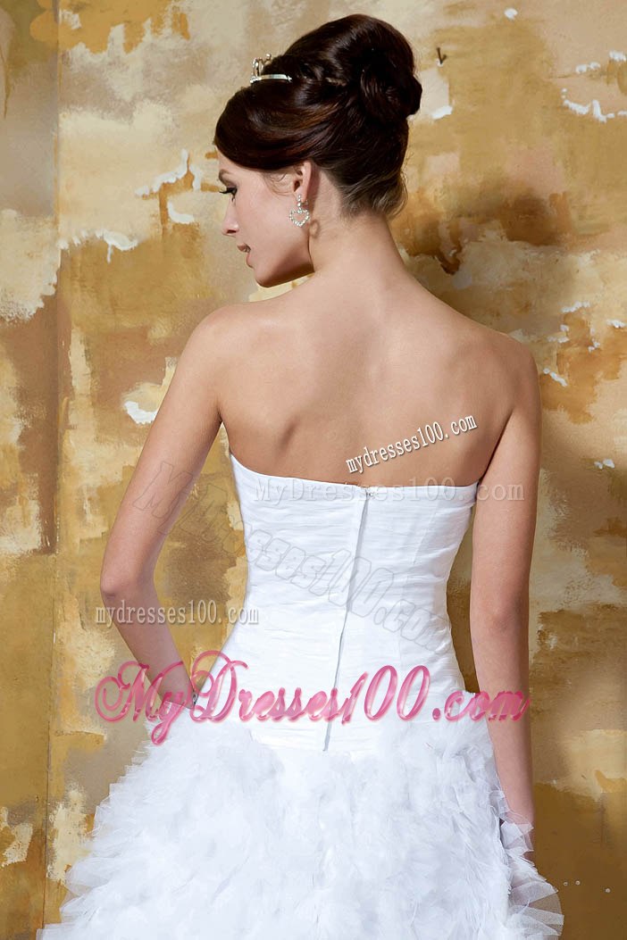 Beautiful Strapless Mini-length Ruching Beach Wedding Dress