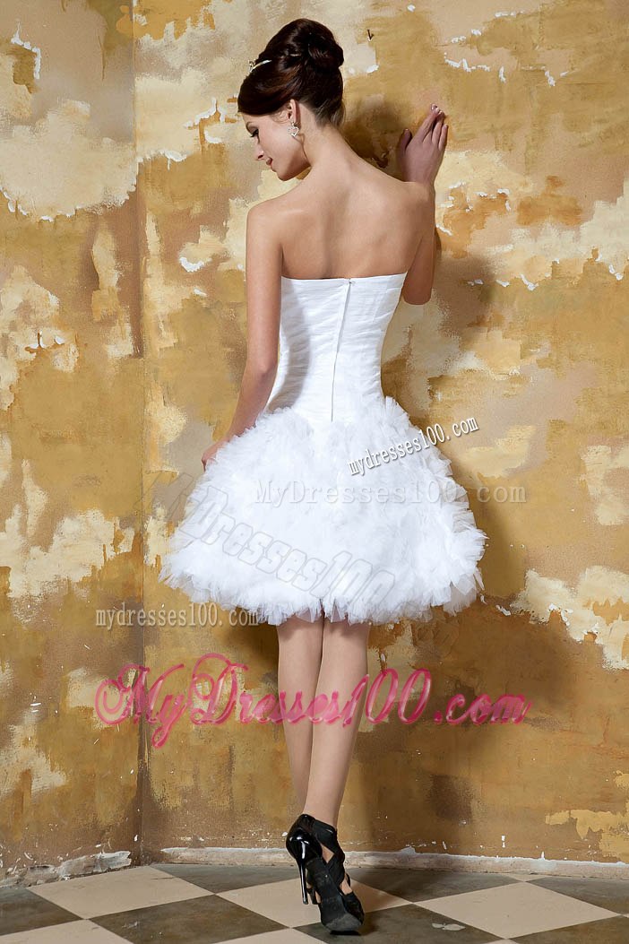 Beautiful Strapless Mini-length Ruching Beach Wedding Dress