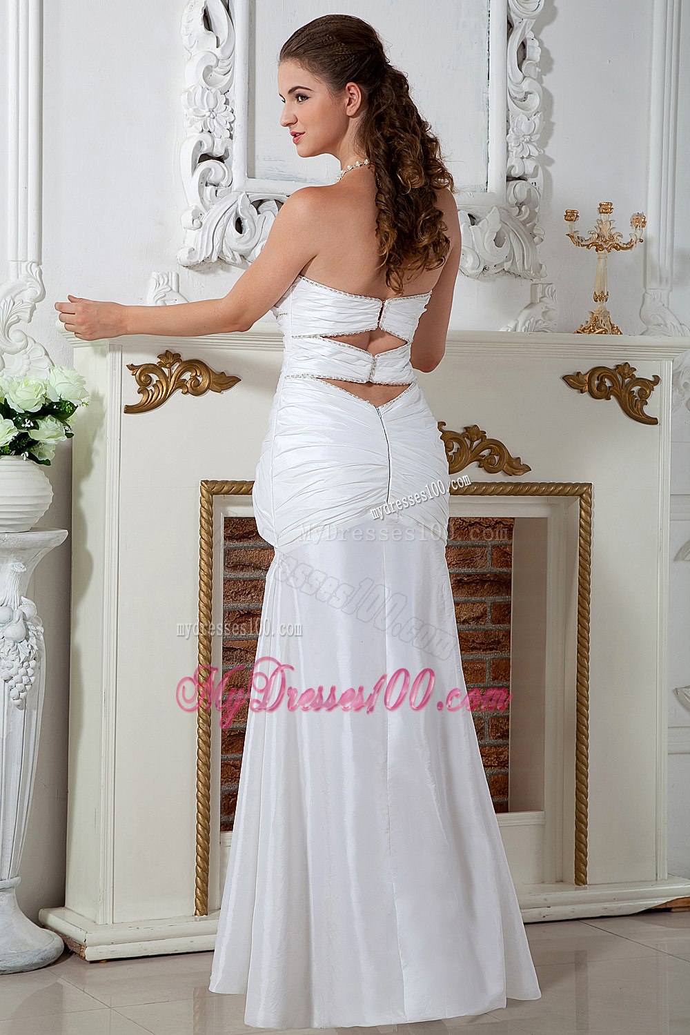 Beautiful High Slit Column Sweetheart Floor-length Ruching Wedding Dress