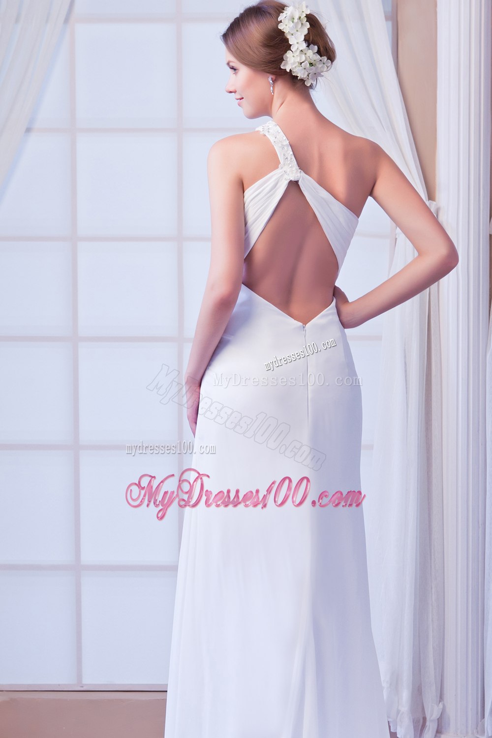 Beautiful Empire One Shoulder Court Train Beading 2013 Wedding Dress