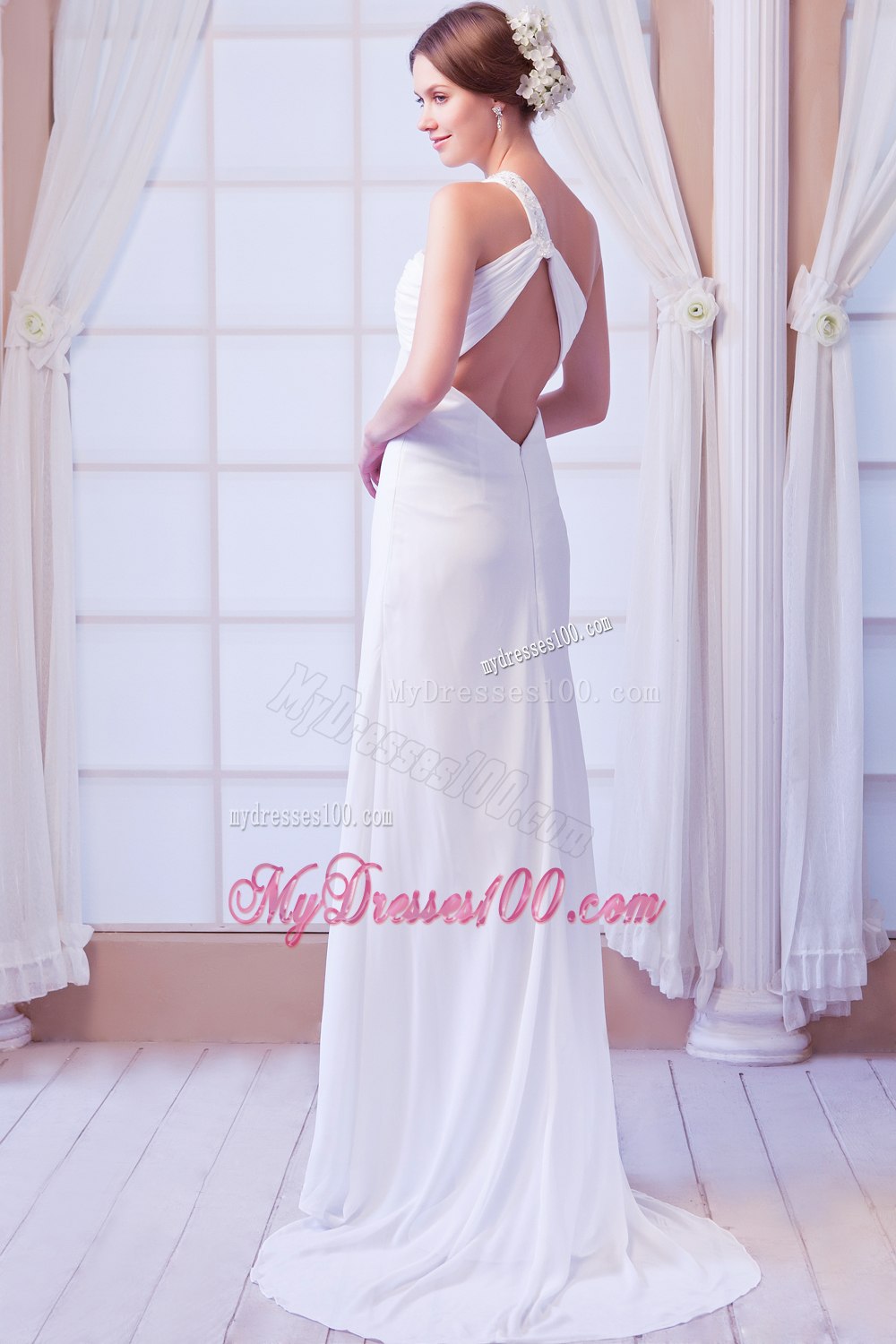 Beautiful Empire One Shoulder Court Train Beading 2013 Wedding Dress