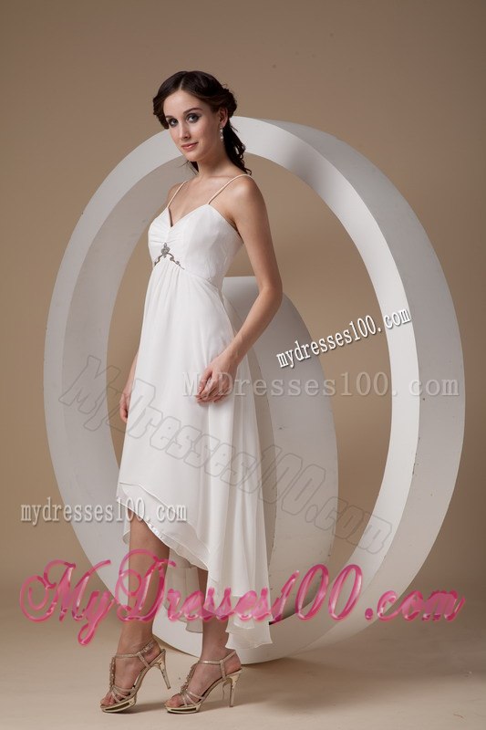 Beautiful Empire Spaghetti Straps High-low Ruching Wedding Dresses