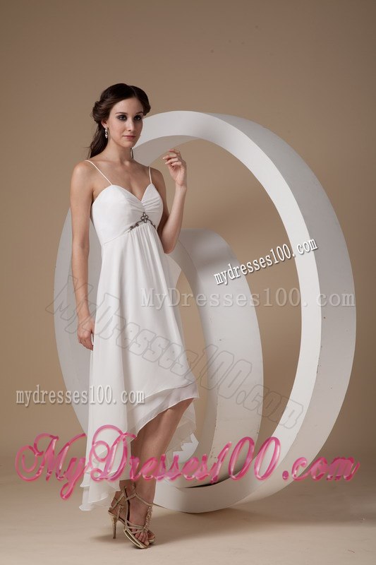 Beautiful Empire Spaghetti Straps High-low Ruching Wedding Dresses