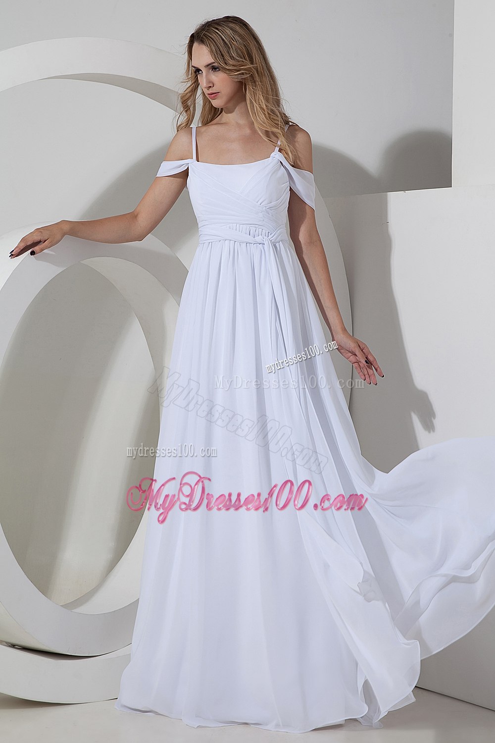 Beautiful Empire Off The Shoulder Floor-length Ruching Wedding Dress