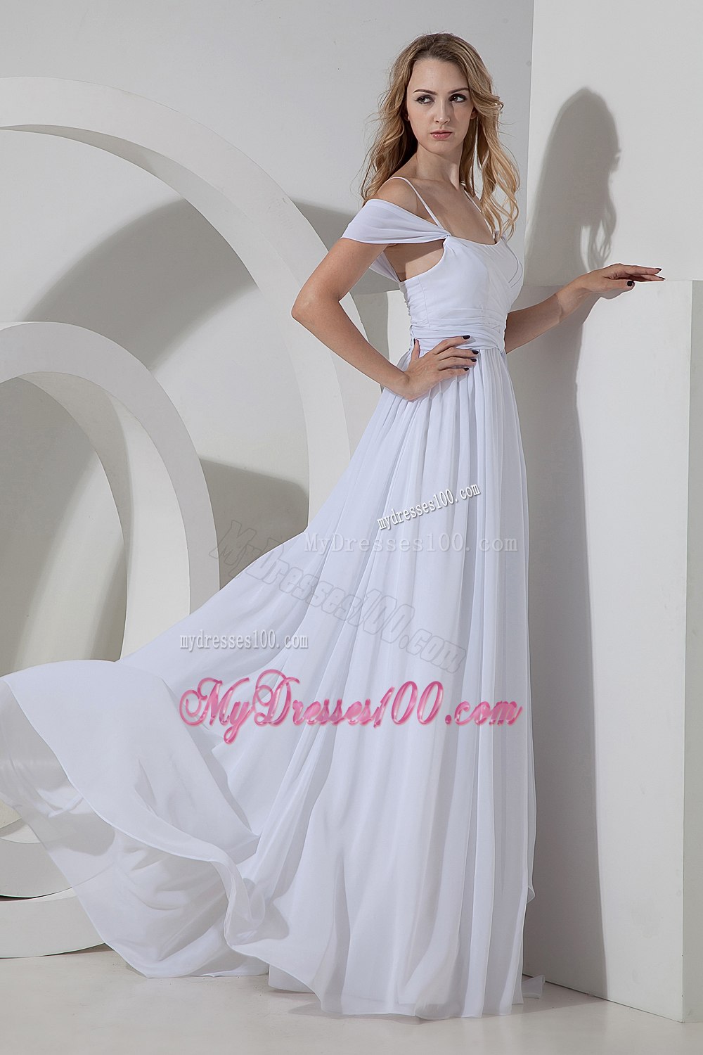 Beautiful Empire Off The Shoulder Floor-length Ruching Wedding Dress