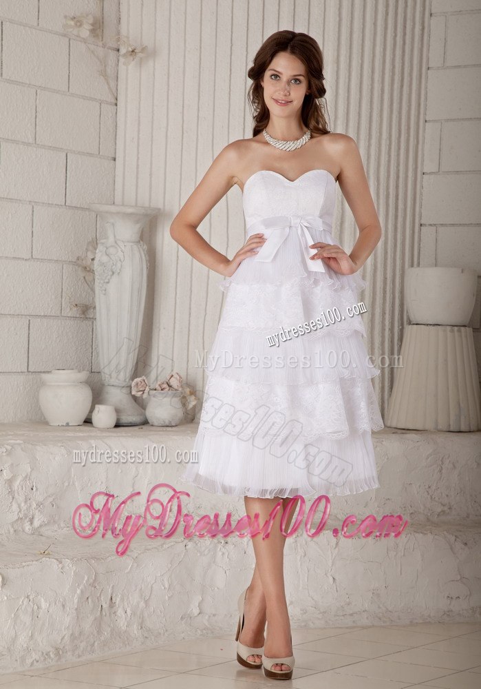 Beautiful Empire Sweetheart Knee-length Bow Layers Wedding Dress