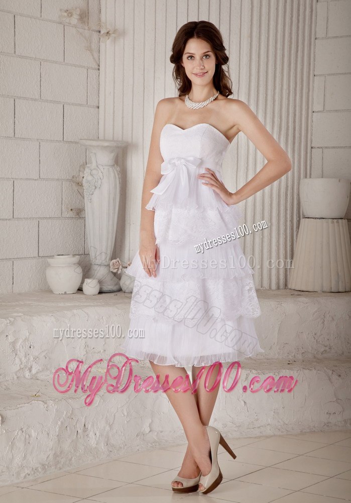 Beautiful Empire Sweetheart Knee-length Bow Layers Wedding Dress
