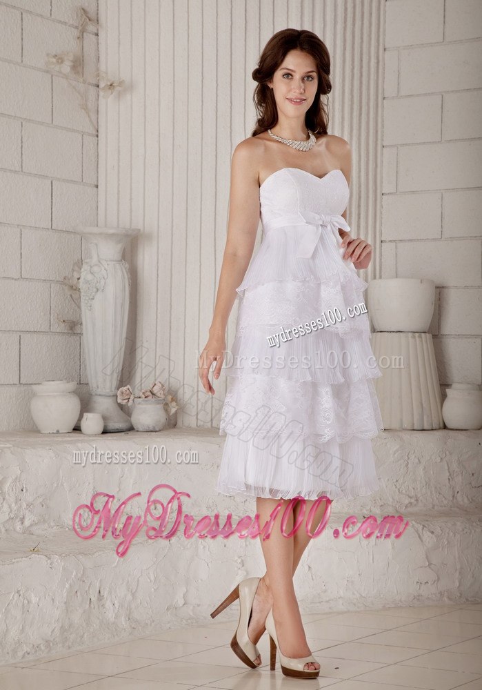 Beautiful Empire Sweetheart Knee-length Bow Layers Wedding Dress