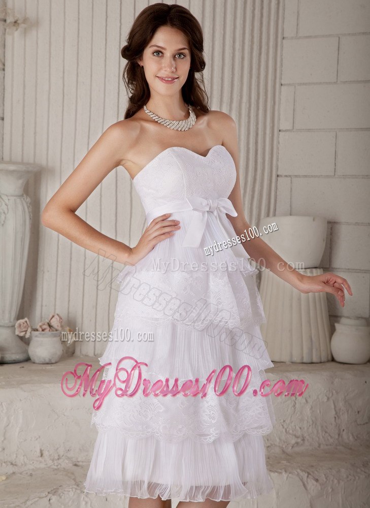Beautiful Empire Sweetheart Knee-length Bow Layers Wedding Dress