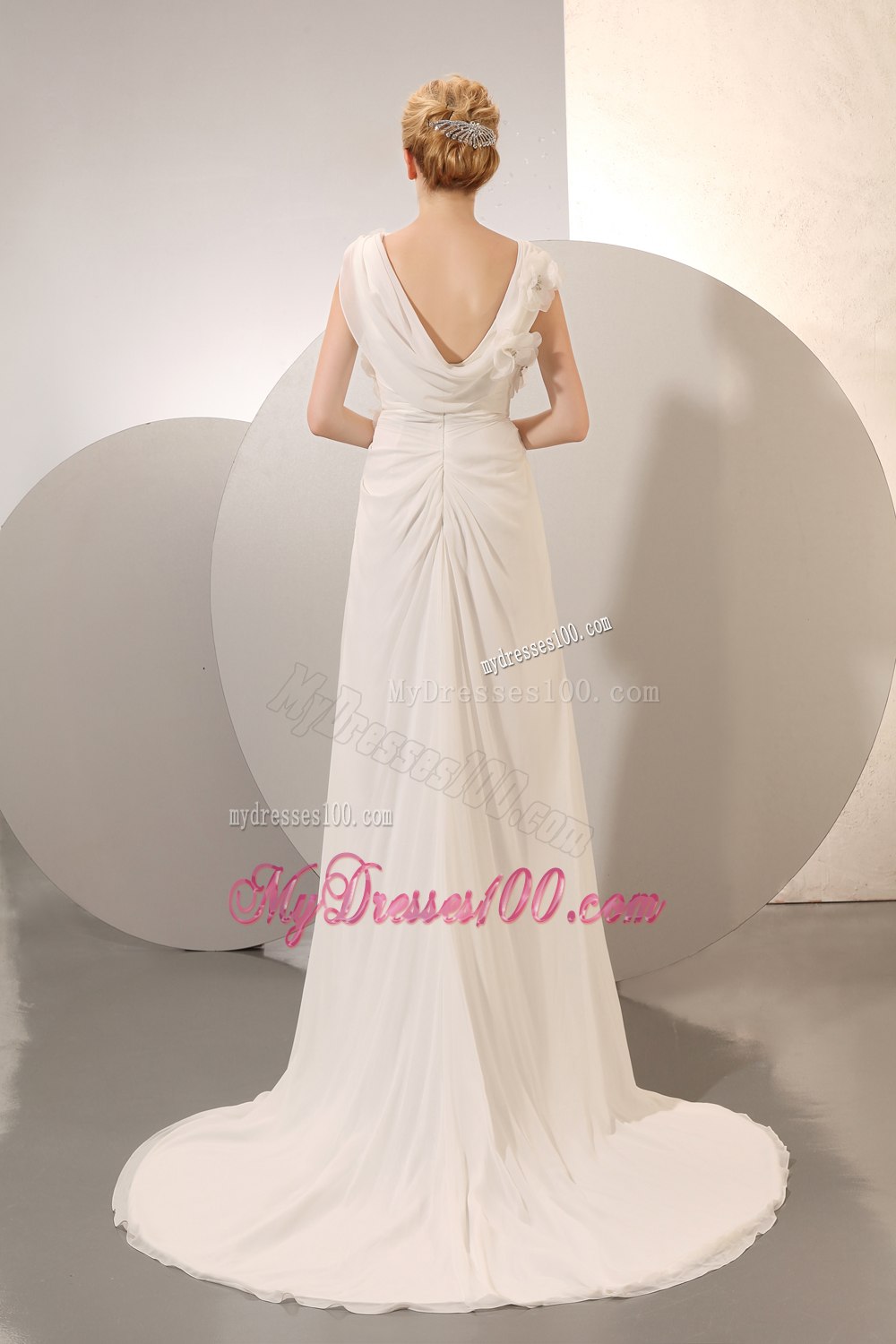 Beautiful Empire V-neck Court Train Beading 2013 Wedding Dresses