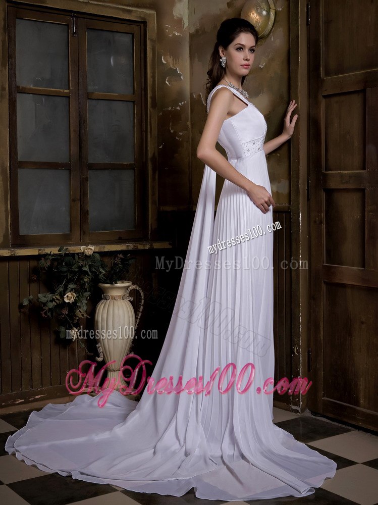Beautiful Empire V-neck Watteau Train Pleat Beach Wedding Dresses