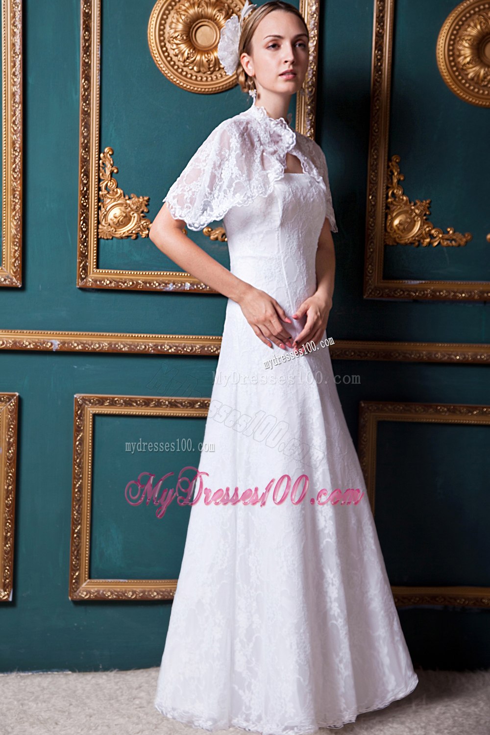 Beauty Column Strapless Floor-length Lace Wedding Dress