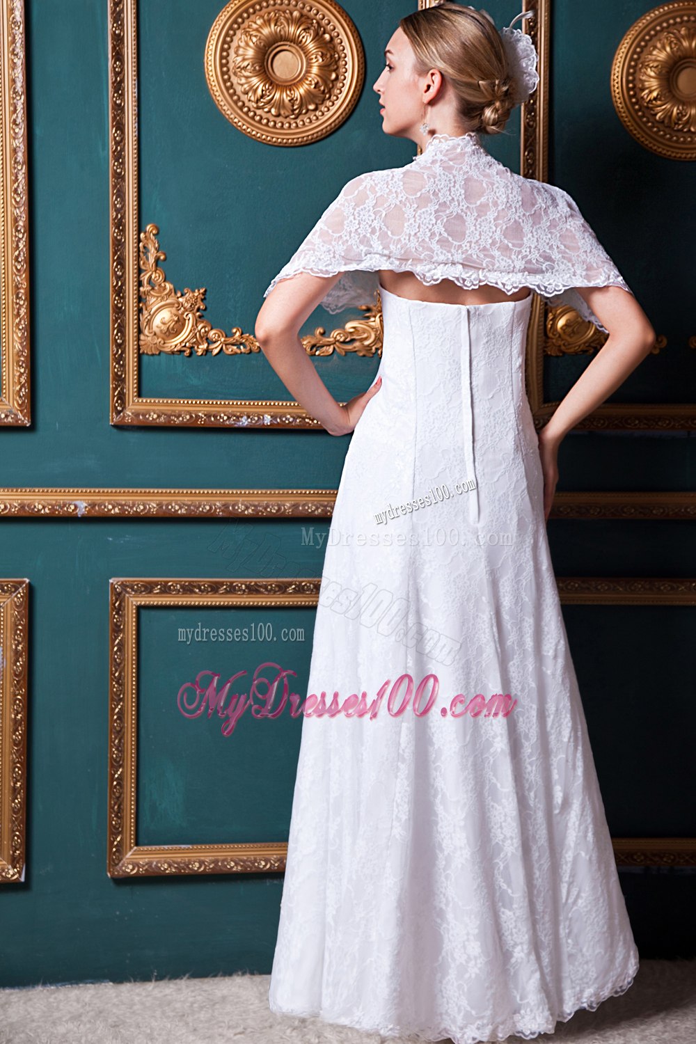 Beauty Column Strapless Floor-length Lace Wedding Dress