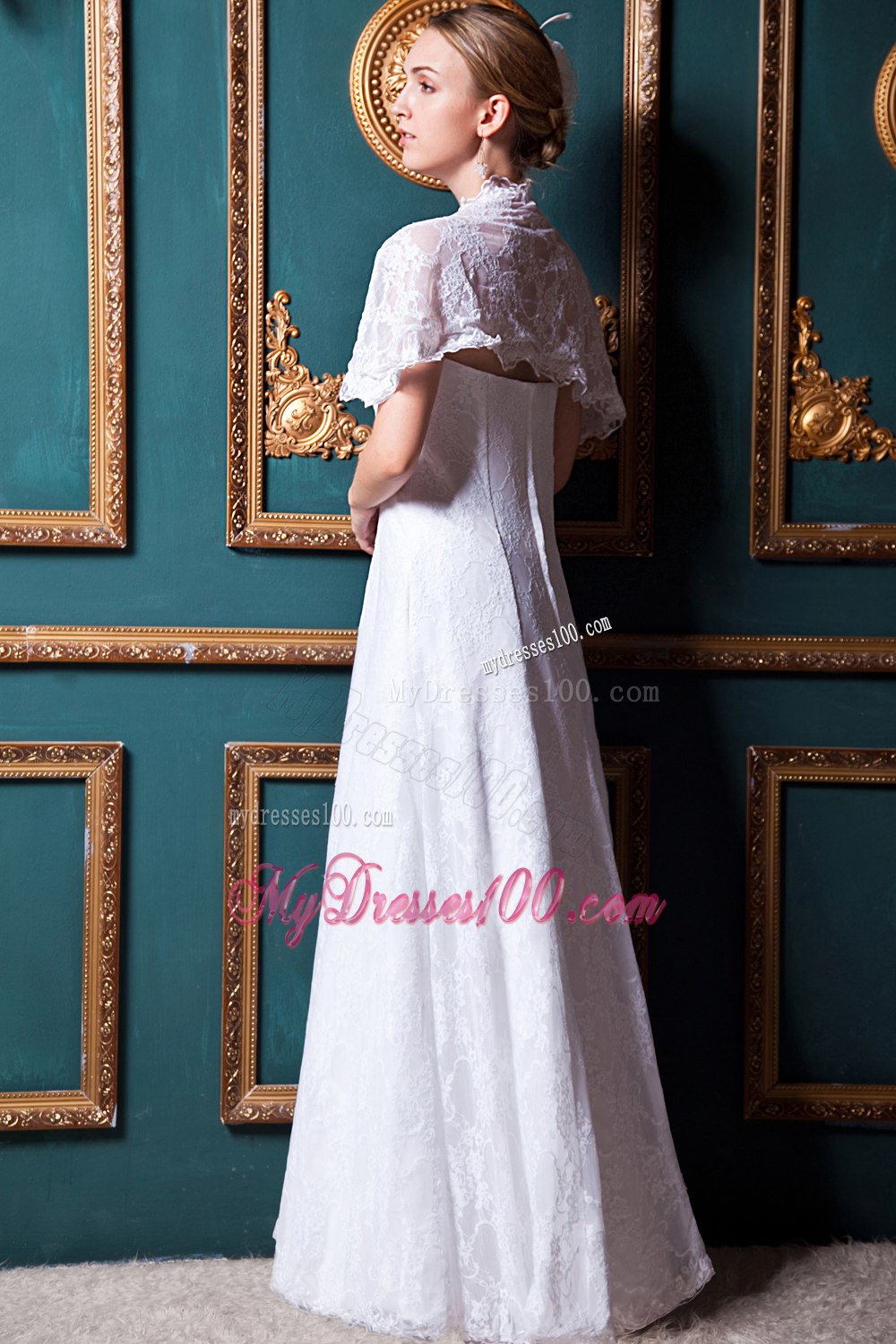 Beauty Column Strapless Floor-length Lace Wedding Dress
