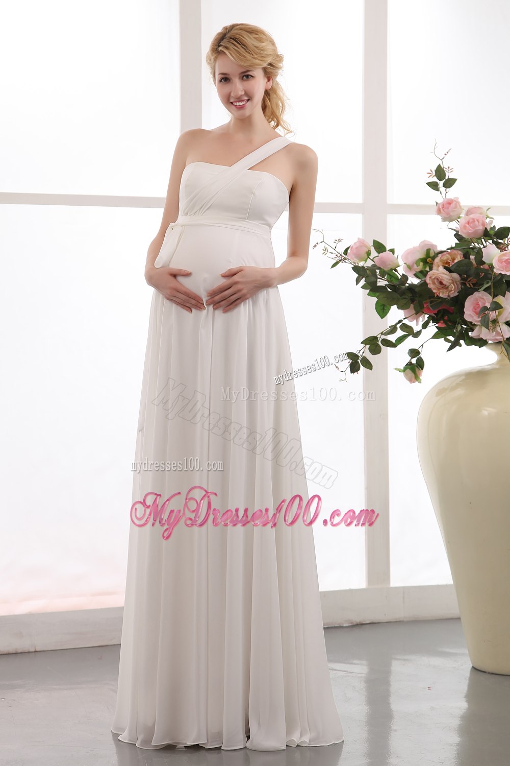 2013 Beauty Empire One Shoulder Floor-length Sash Wedding Dresses
