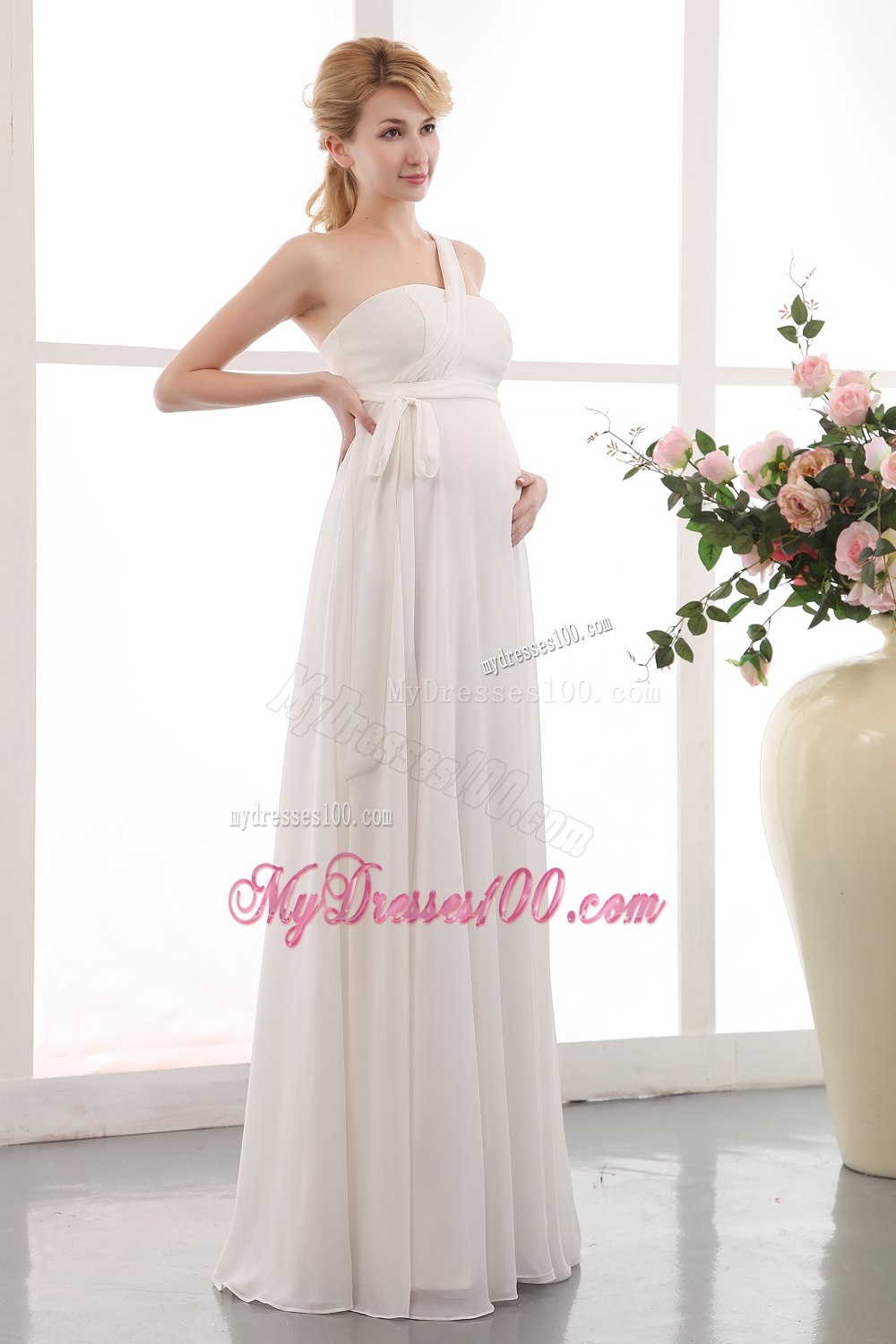 2013 Beauty Empire One Shoulder Floor-length Sash Wedding Dresses