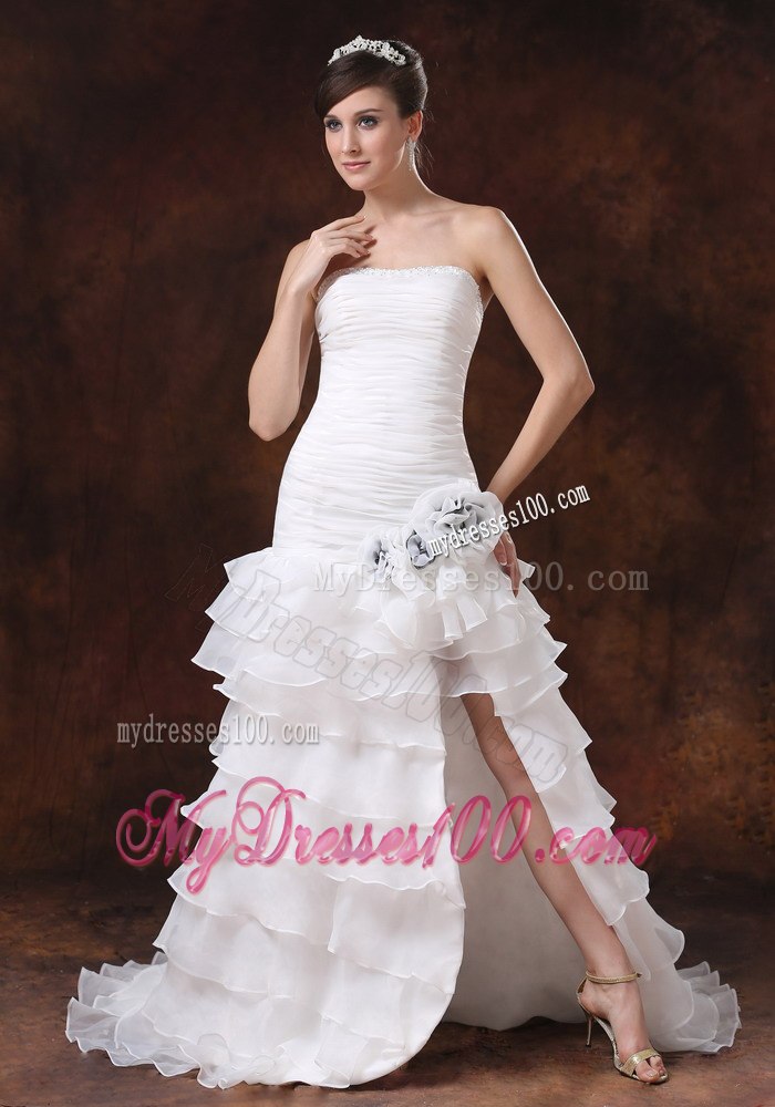High Slit Brush Train Strapless Mermaid Trumpet Layers Wedding Dress