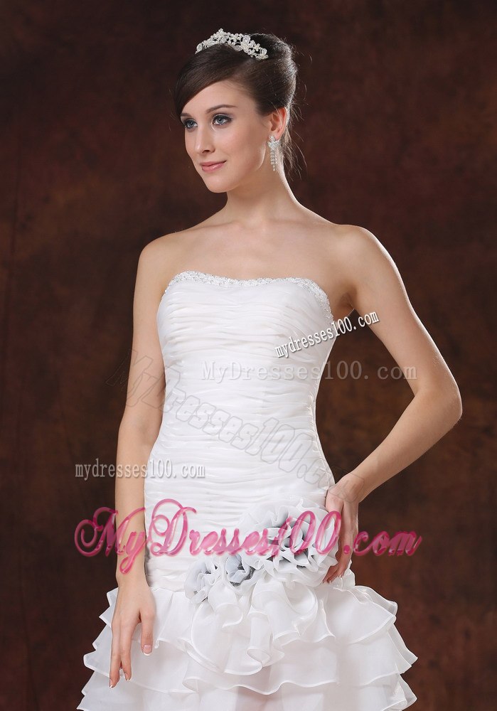 High Slit Brush Train Strapless Mermaid Trumpet Layers Wedding Dress
