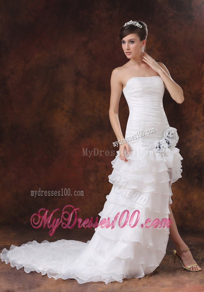 High Slit Brush Train Strapless Mermaid Trumpet Layers Wedding Dress