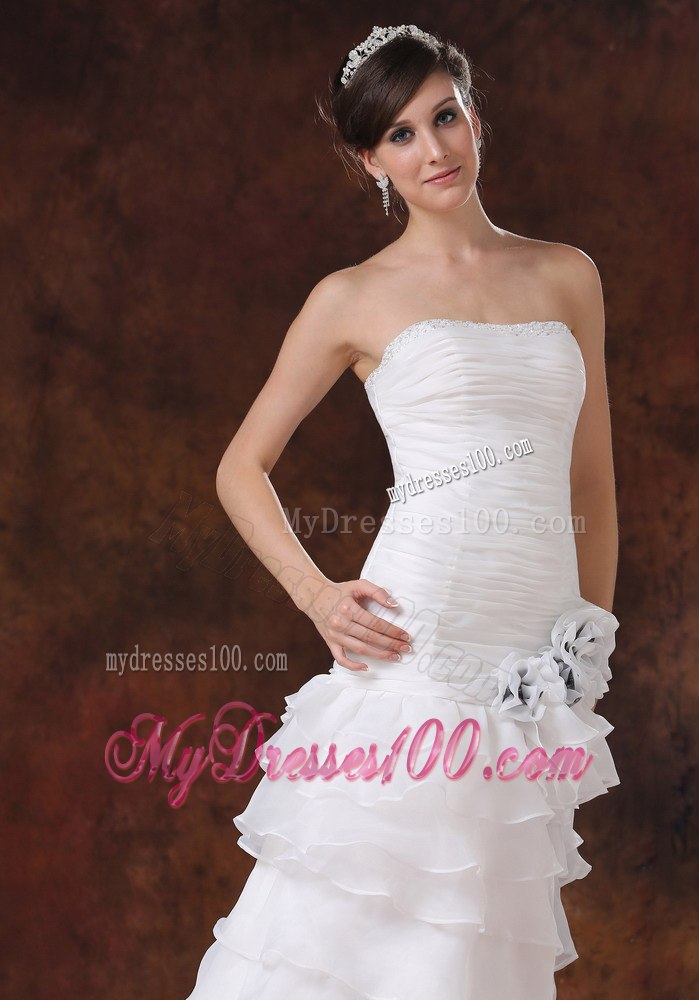 High Slit Brush Train Strapless Mermaid Trumpet Layers Wedding Dress