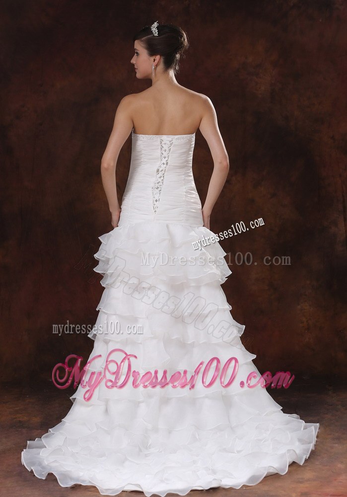 High Slit Brush Train Strapless Mermaid Trumpet Layers Wedding Dress