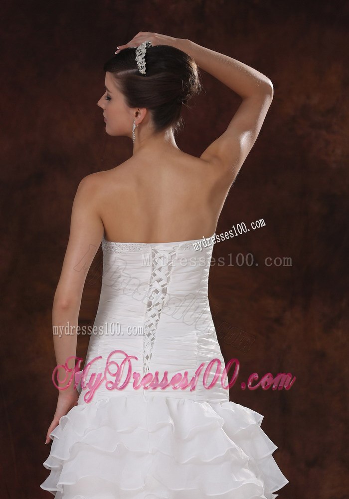 High Slit Brush Train Strapless Mermaid Trumpet Layers Wedding Dress
