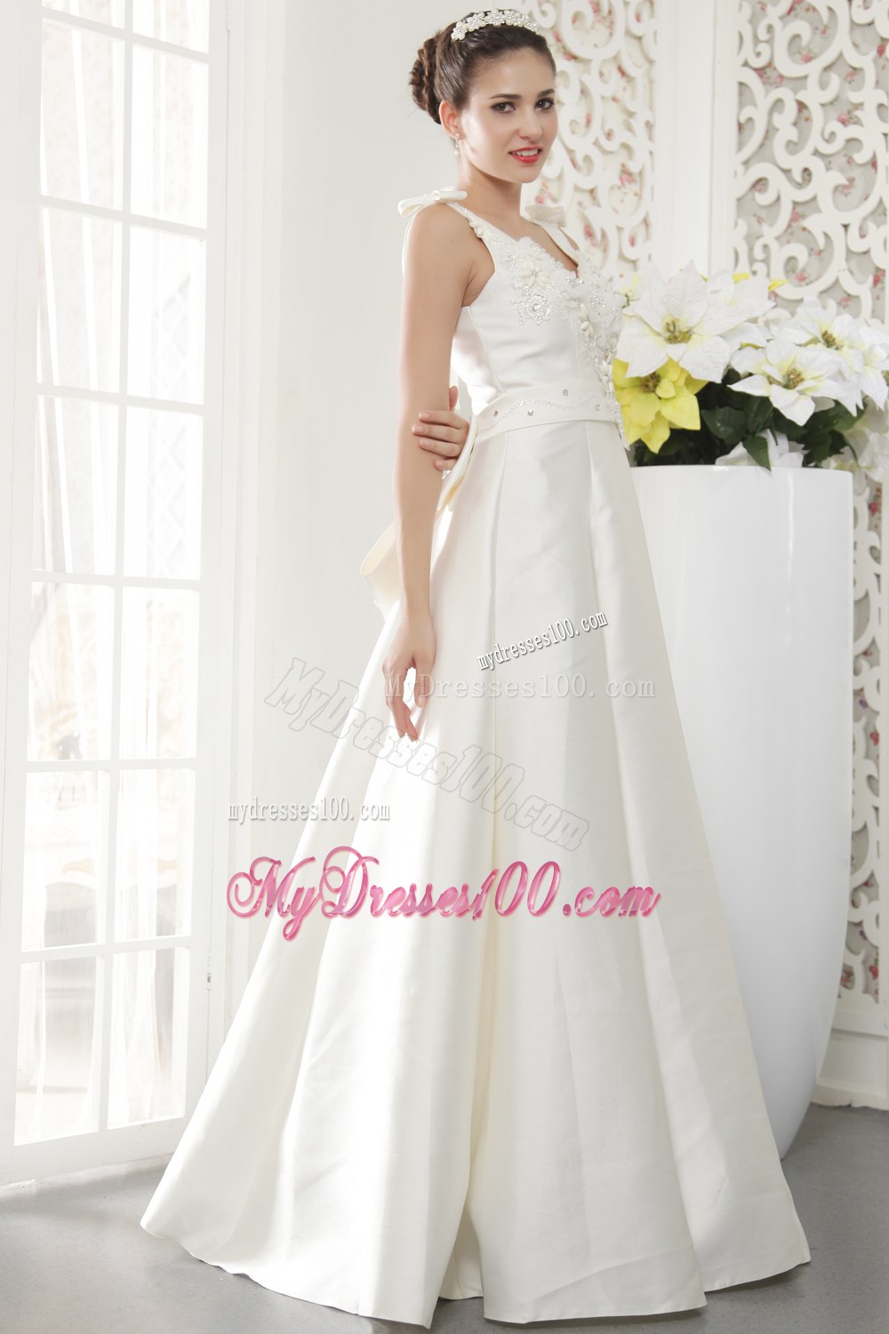 Brand New Princess V-neck Floor-length Beading Wedding Dress