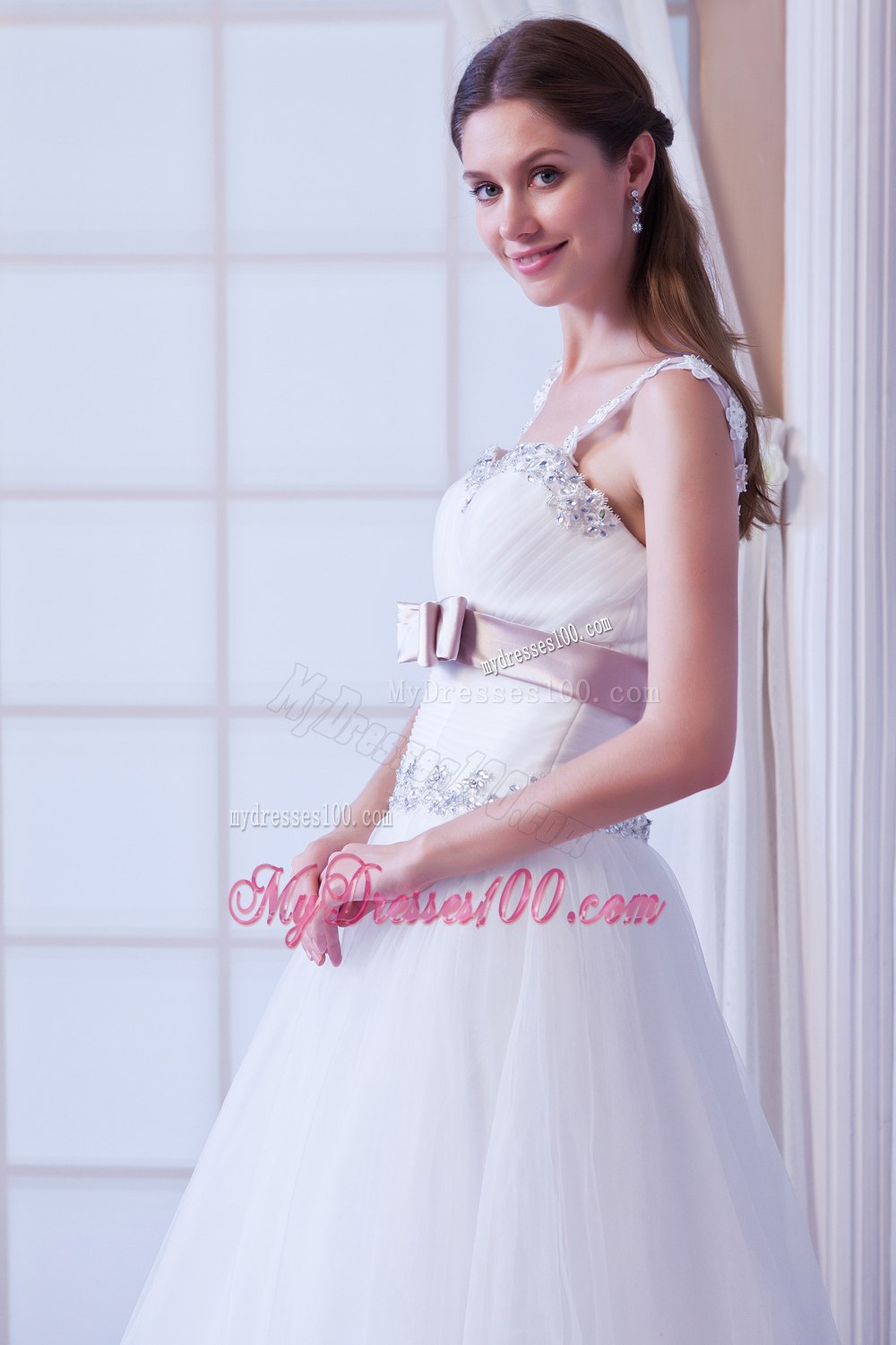 Brand New Straps Floor-length Beading and Belt Wedding Dress