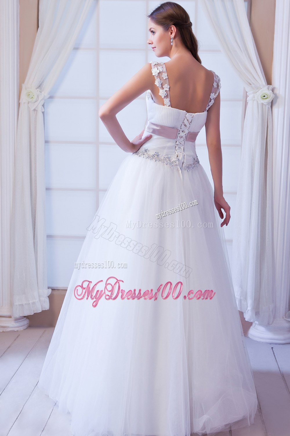 Brand New Straps Floor-length Beading and Belt Wedding Dress