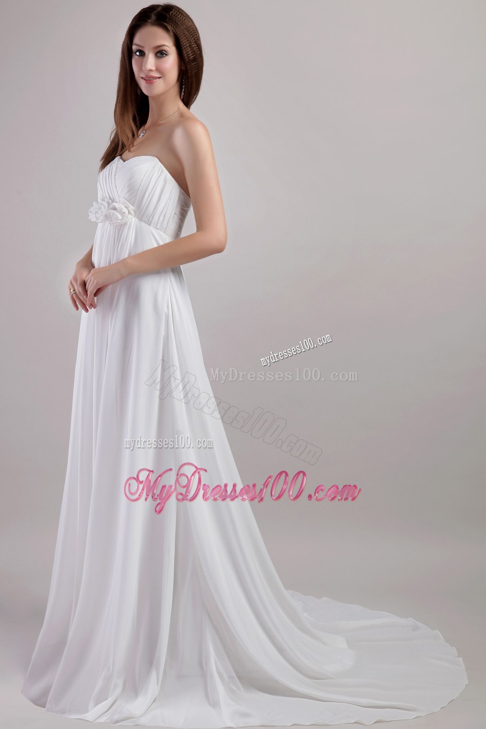 Brand New Empire Sweetheart Chapel Train Flowers Wedding Dresses