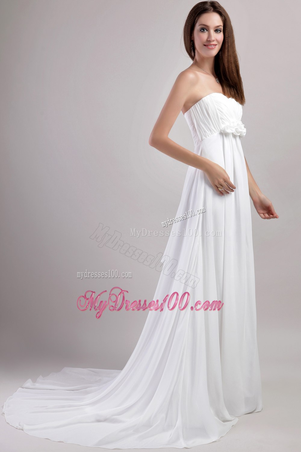 Brand New Empire Sweetheart Chapel Train Flowers Wedding Dresses