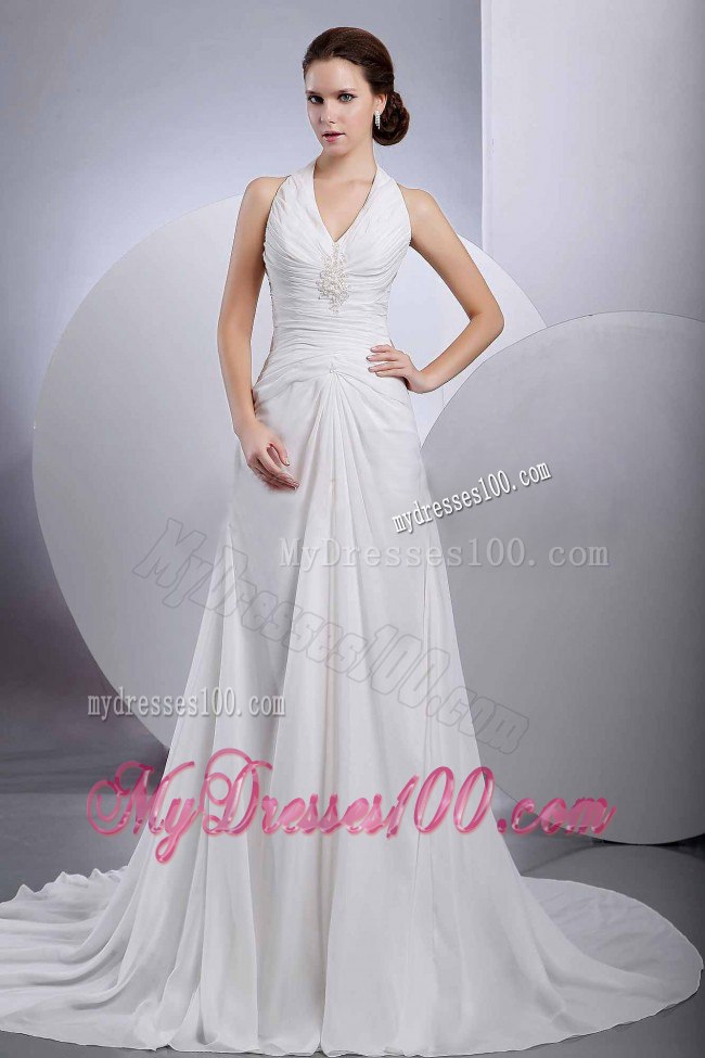 Princess Halter Appliques Brand New Wedding Dress With Buttons Back