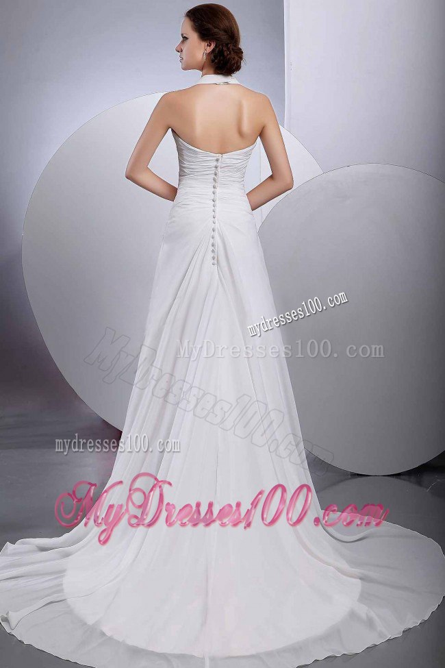 Princess Halter Appliques Brand New Wedding Dress With Buttons Back