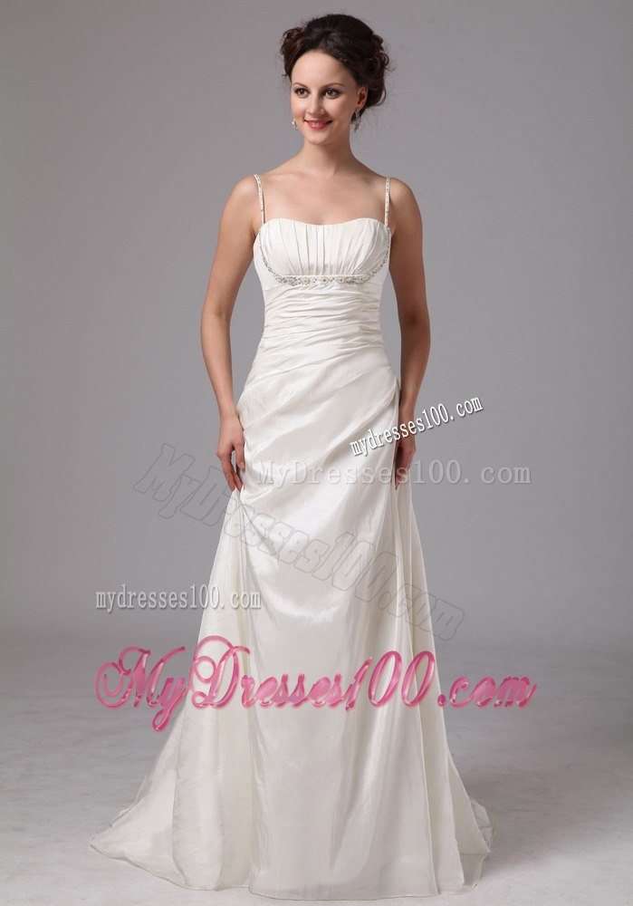 Clasp Handle Spaghetti Straps Brush Train Wedding Dress With Beach