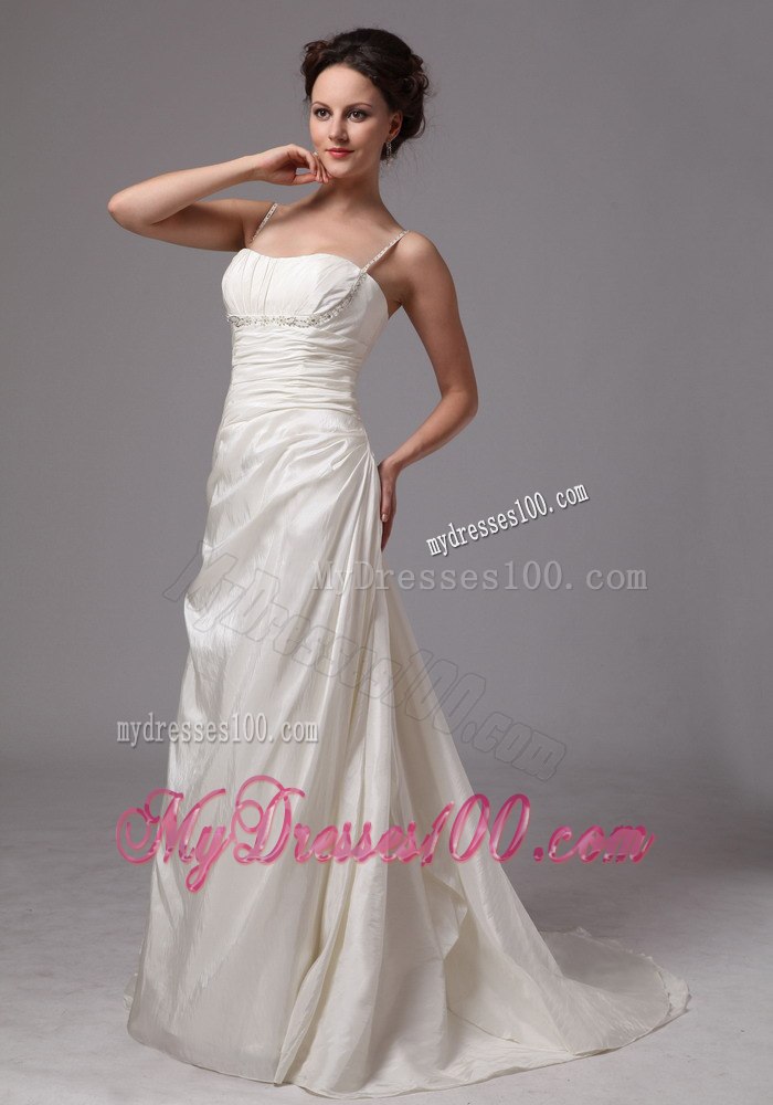 Clasp Handle Spaghetti Straps Brush Train Wedding Dress With Beach