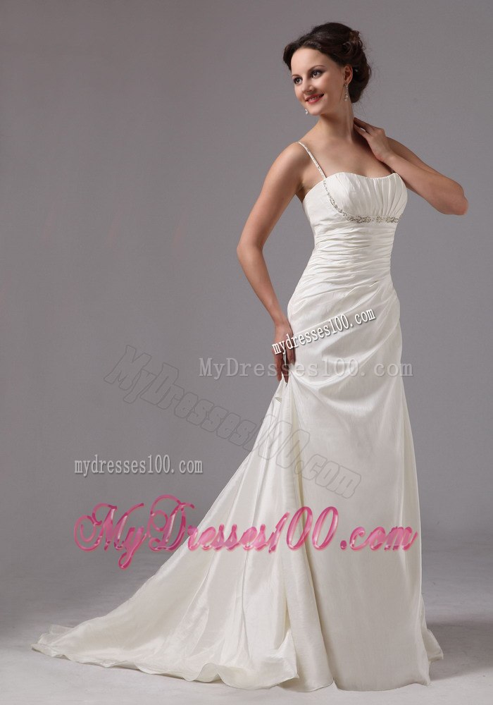 Clasp Handle Spaghetti Straps Brush Train Wedding Dress With Beach
