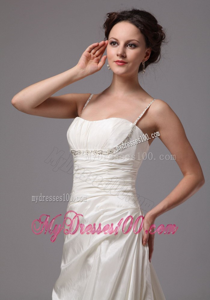 Clasp Handle Spaghetti Straps Brush Train Wedding Dress With Beach