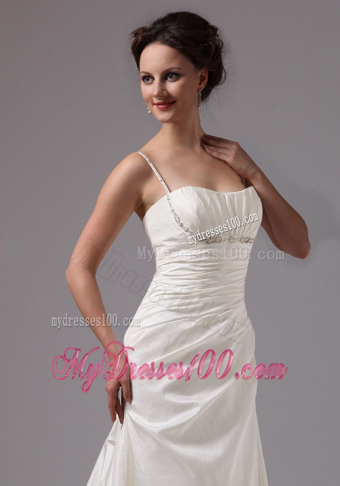 Clasp Handle Spaghetti Straps Brush Train Wedding Dress With Beach