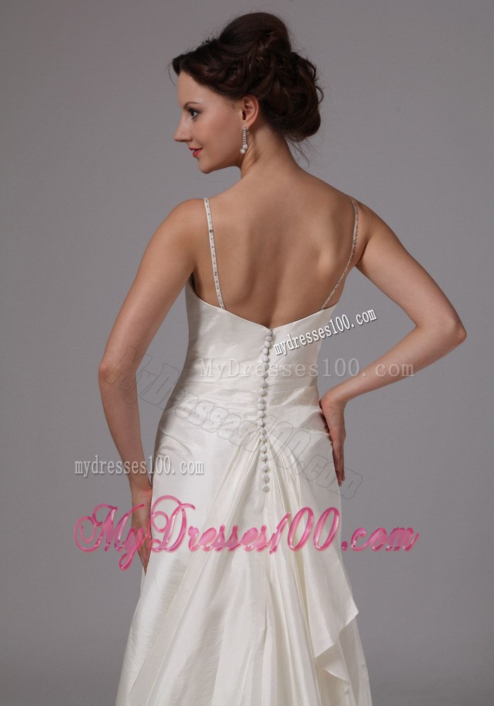 Clasp Handle Spaghetti Straps Brush Train Wedding Dress With Beach