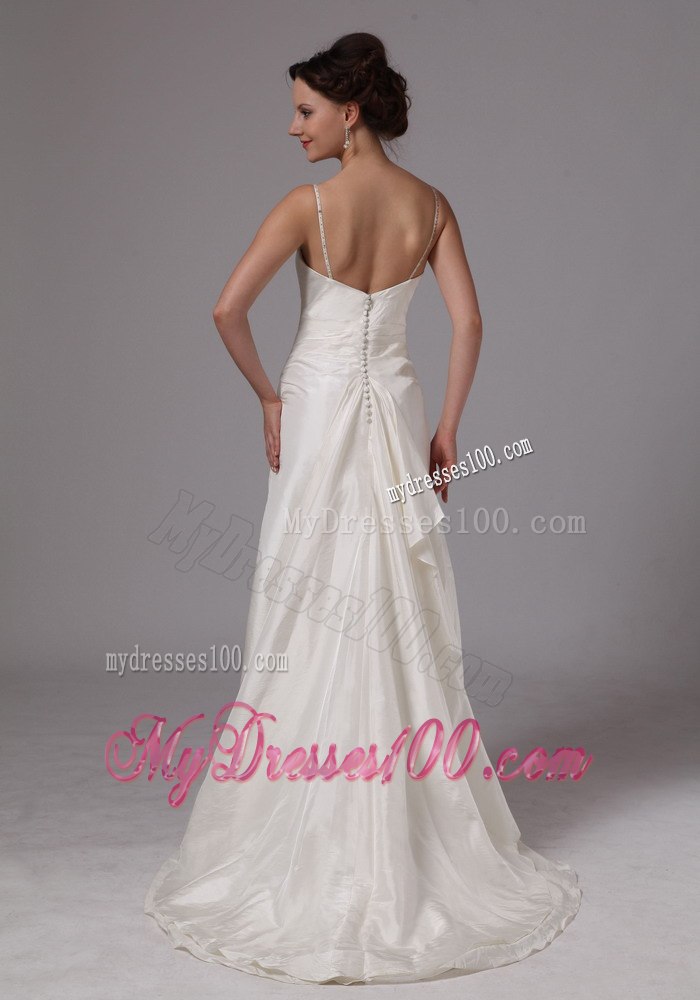 Clasp Handle Spaghetti Straps Brush Train Wedding Dress With Beach