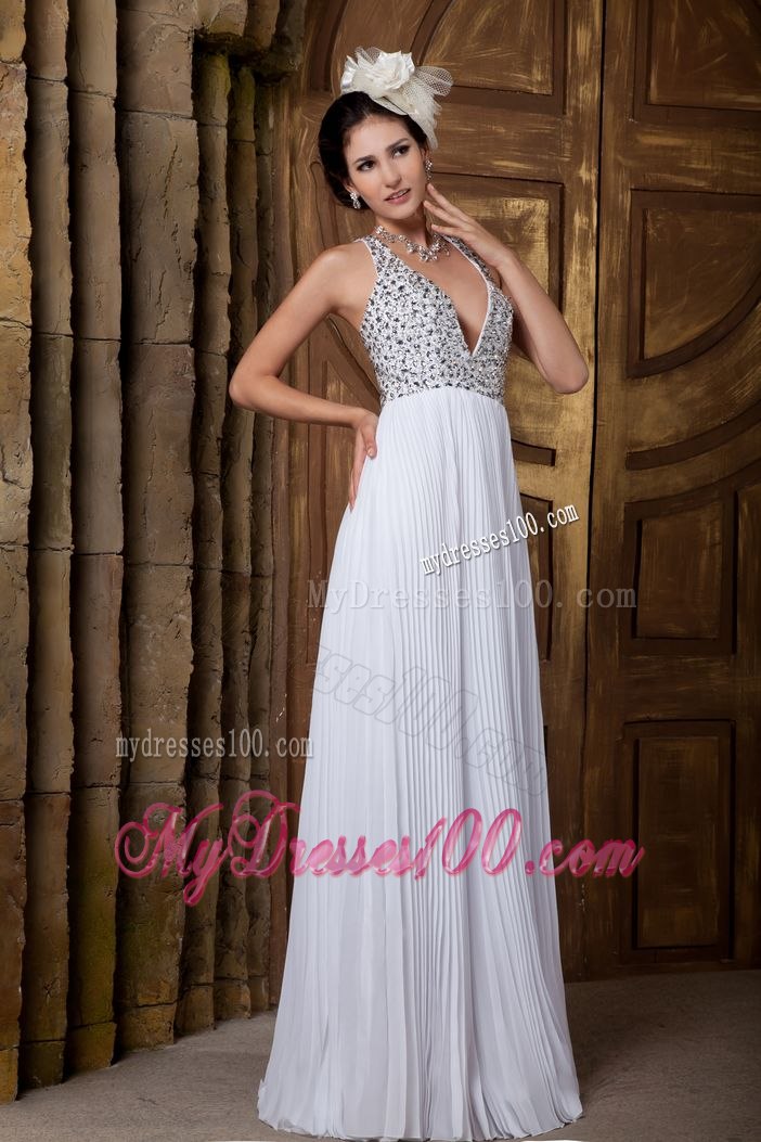Classical Empire V-neck Floor-length Beading Beach Wedding Dress