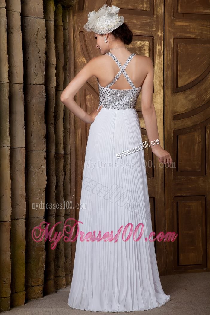 Classical Empire V-neck Floor-length Beading Beach Wedding Dress