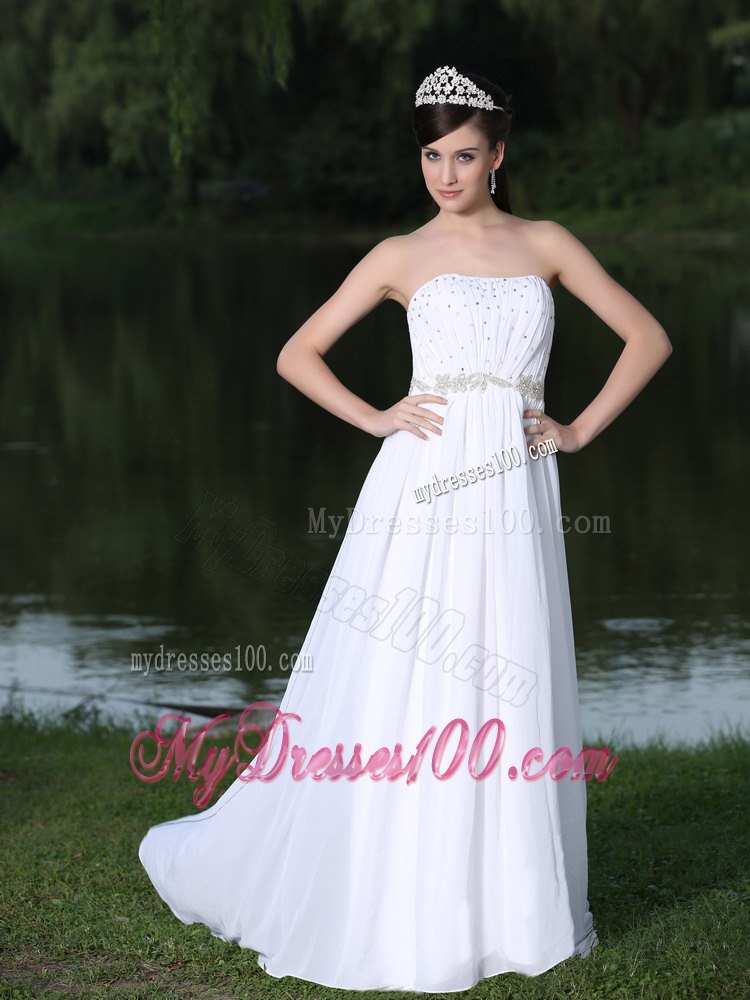 Clearance For Wedding Dress Empire Strapless Beading Sweep Train