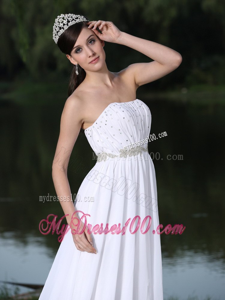 Clearance For Wedding Dress Empire Strapless Beading Sweep Train