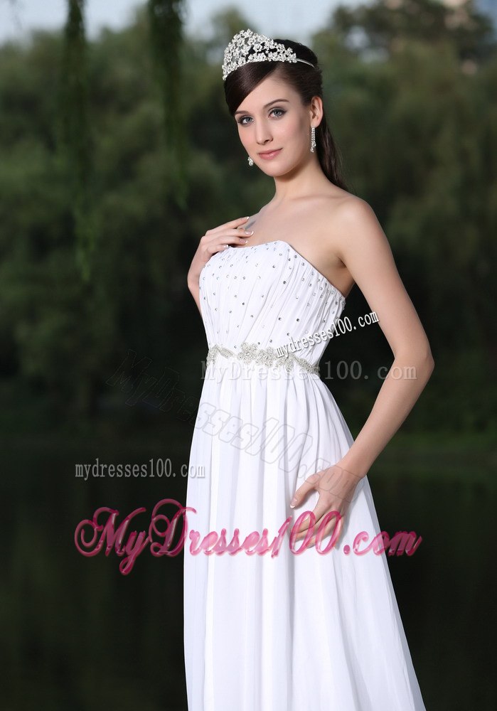 Clearance For Wedding Dress Empire Strapless Beading Sweep Train