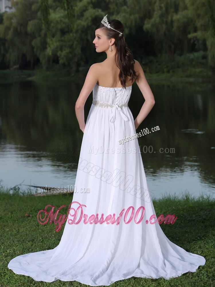 Clearance For Wedding Dress Empire Strapless Beading Sweep Train