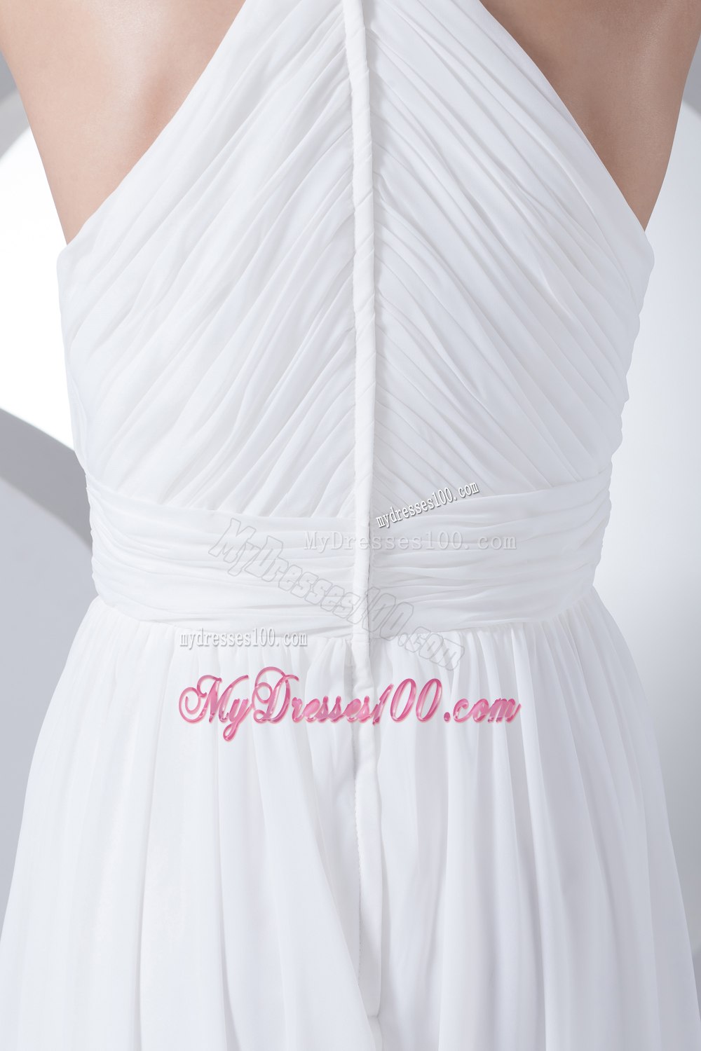 Column High-neck Ruching Beading Wedding Dress