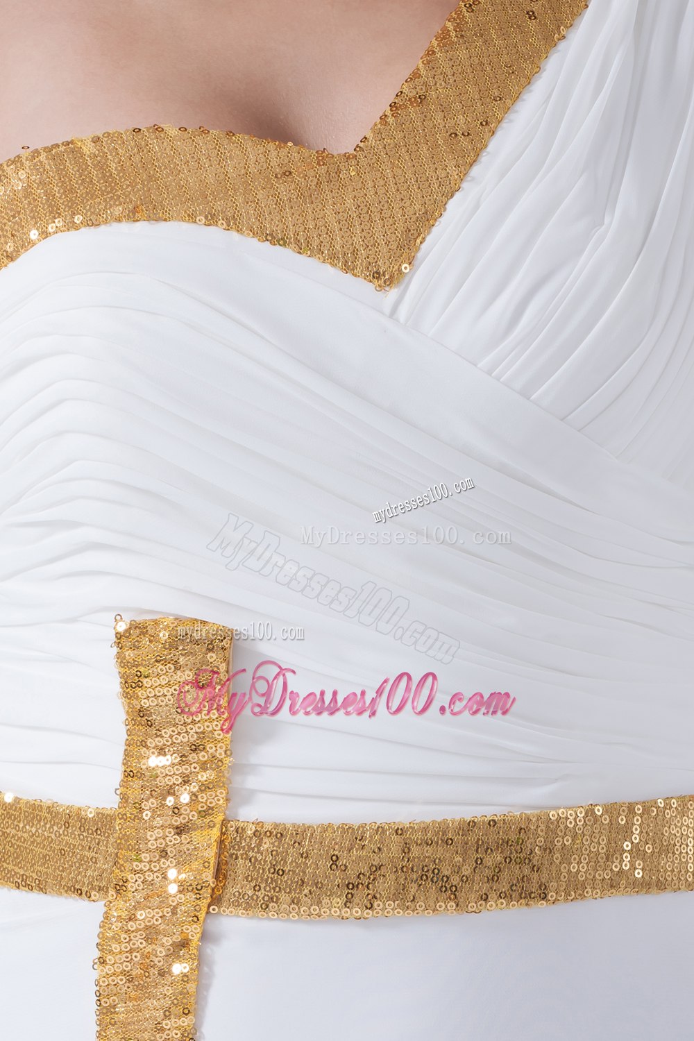 Column One Shoulder Ruching Sequins Wedding Dress